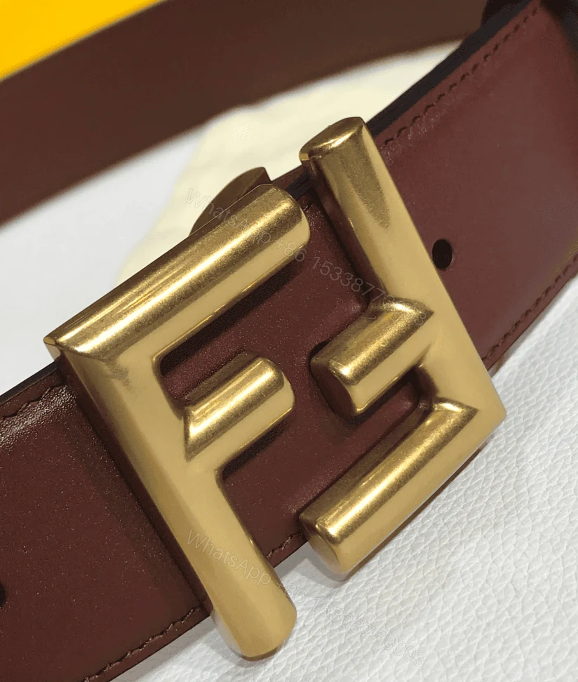 View 3 of FENDI BROWN LEATHER BELT WITH FENDI GOLD BUCKLE 40MM