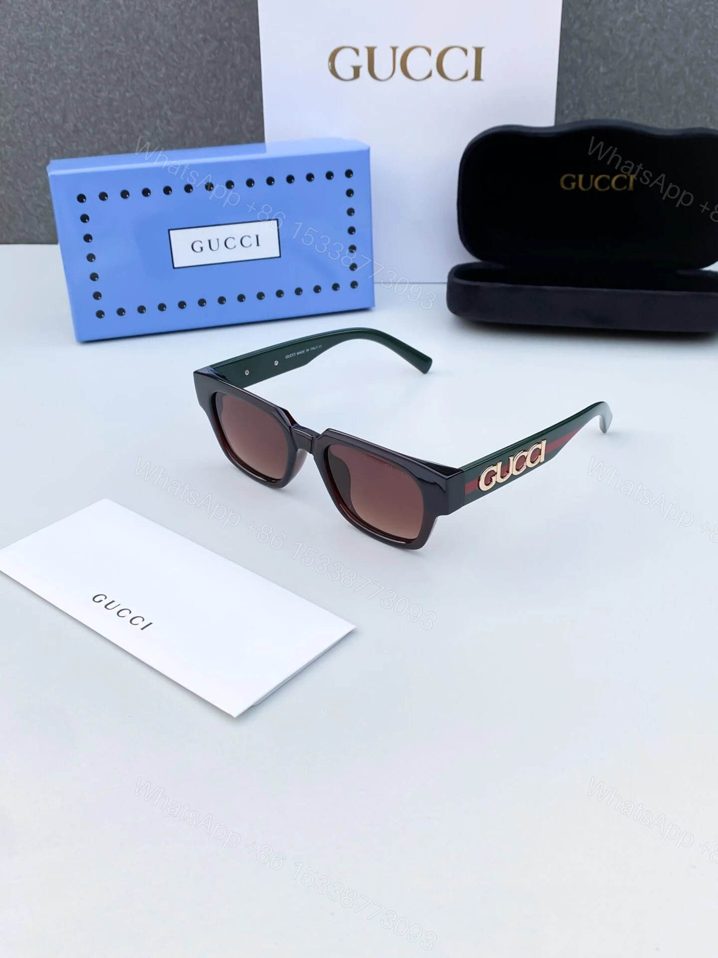 Gucci Inspired Square Sunglasses Black Brown Gradient — view 1