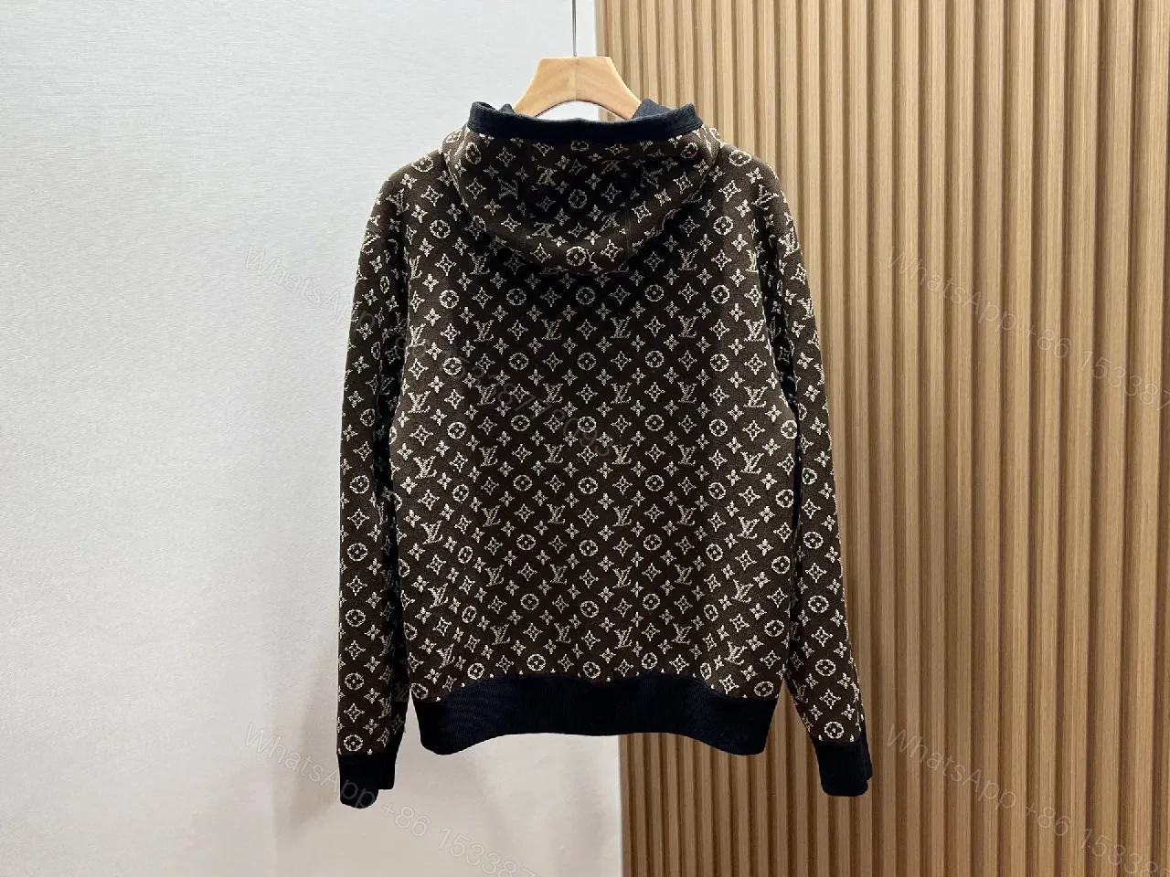 View 10 of Black Knit Zip Hoodie with Subtle LV Patch