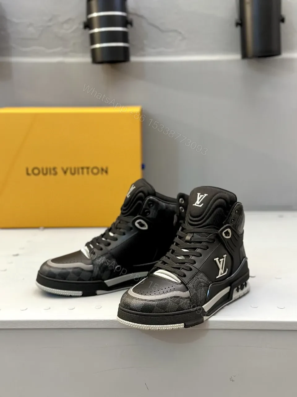 View 8 of Black Leather High-Top Sneaker: Structured, Modern Comfort