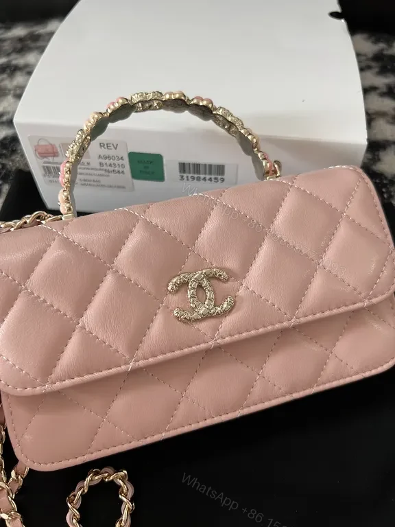 View 4 of Chic Pink Quilted Crossbody with Gold Chain - Luxury Everyday Style