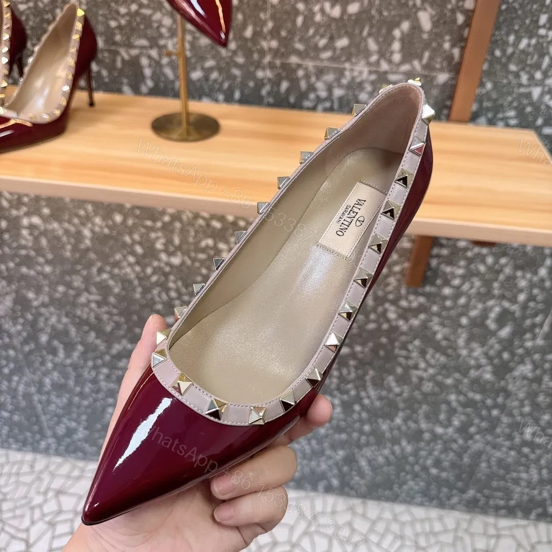 View 6 of Valentino Women Burgundy Patent Leather Studded Pumps