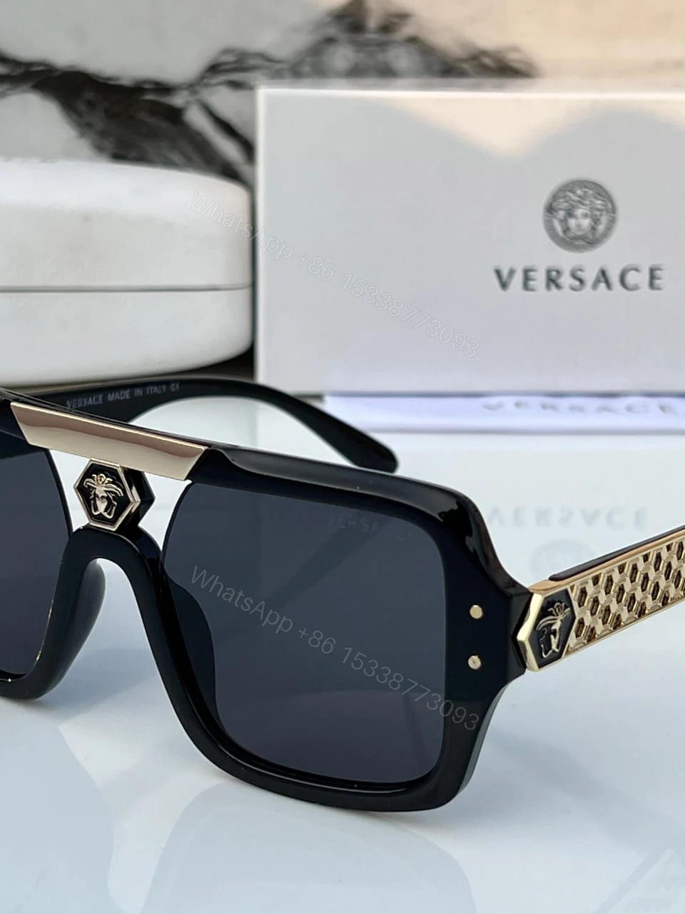 View 8 of Versace Rectangular Sunglasses Gray/Black