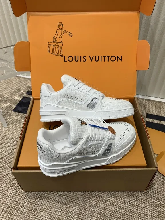 View 3 of White Leather Sneakers: Signature LV Detailing, Everyday Luxury