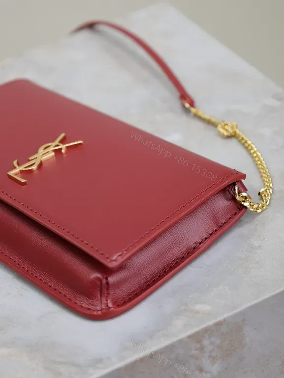 View 7 of Chic Burgundy Leather Crossbody Wallet with YSL Hardware