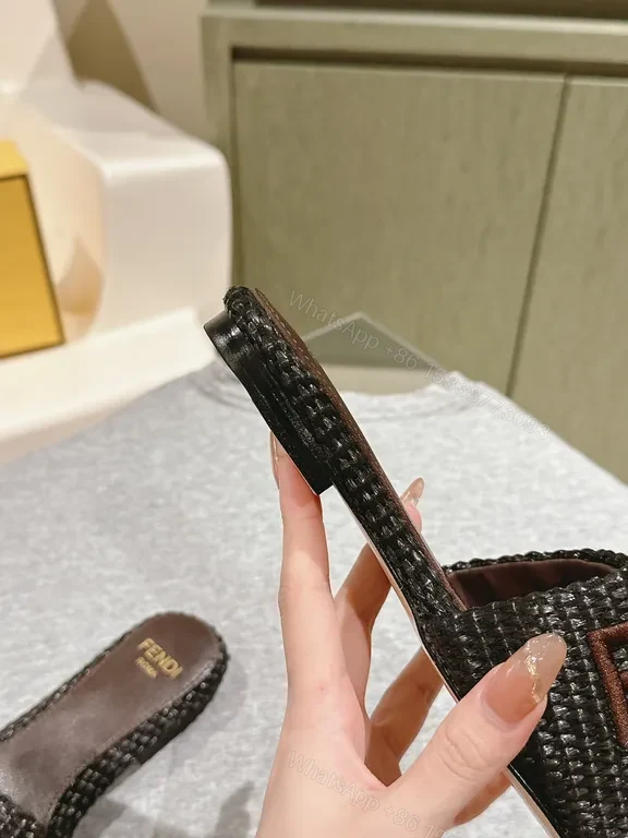 View 9 of Fendi Textured Black Woven Slide: Signature Comfort