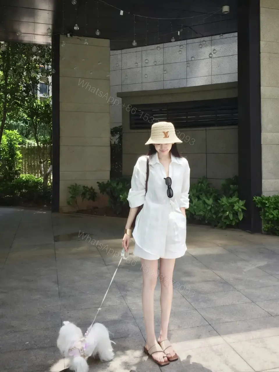 View 9 of Natural Beige Straw Boater Hat with LV Logo Patch