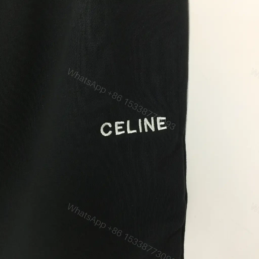 View 7 of Black Cotton Shorts with Drawstring - CELINE Logo, Casual Style