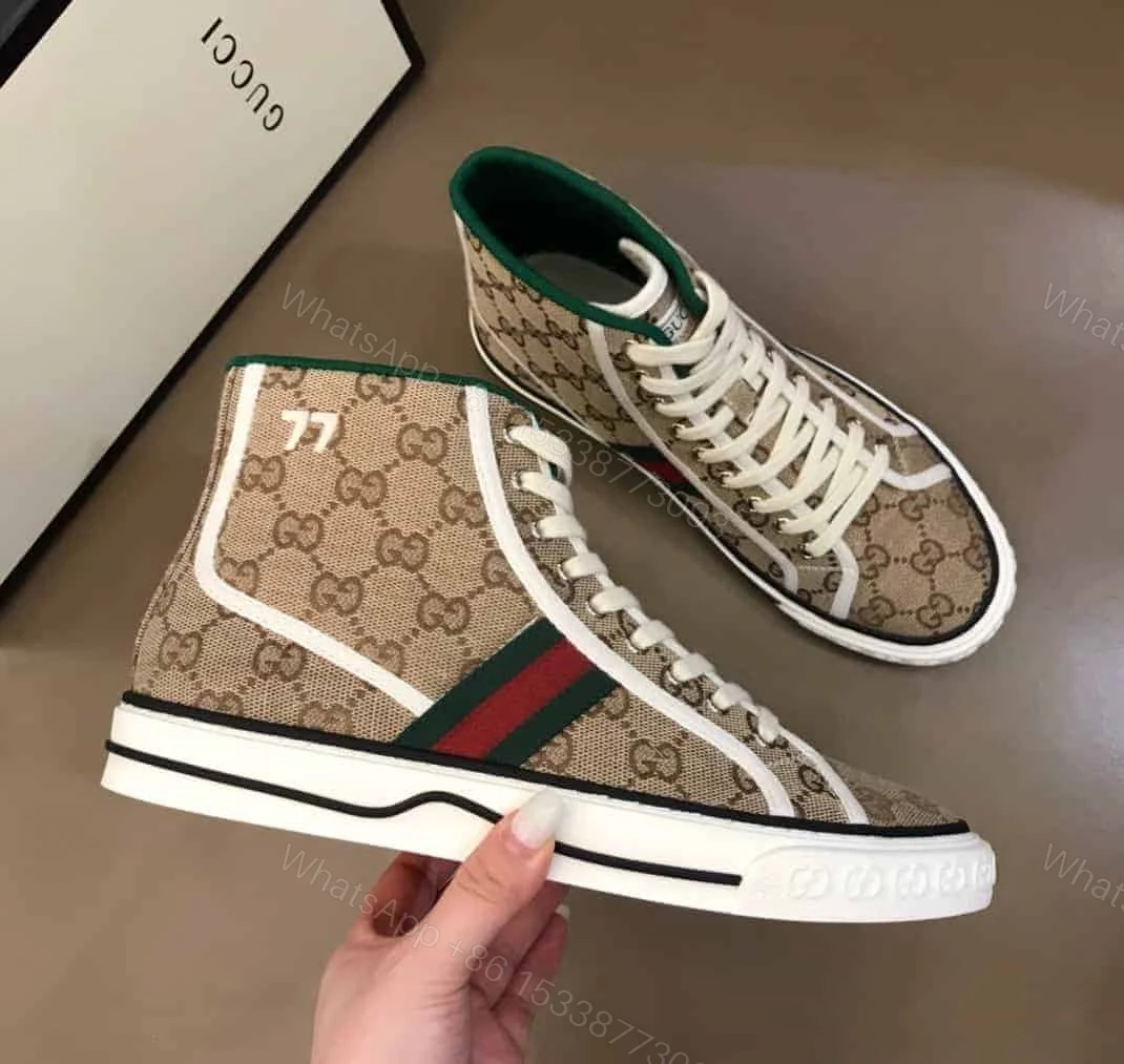 View 6 of GUCCI TENNIS 1977 HIGH-TOP SNEAKERS IN BEIGE AND EBONY GG CANVAS – GC100