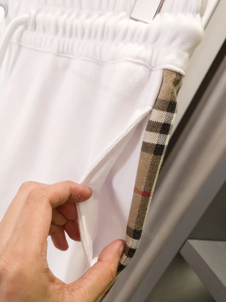 View 7 of Chic Comfort Jogger Pants with Plaid Stripe Details