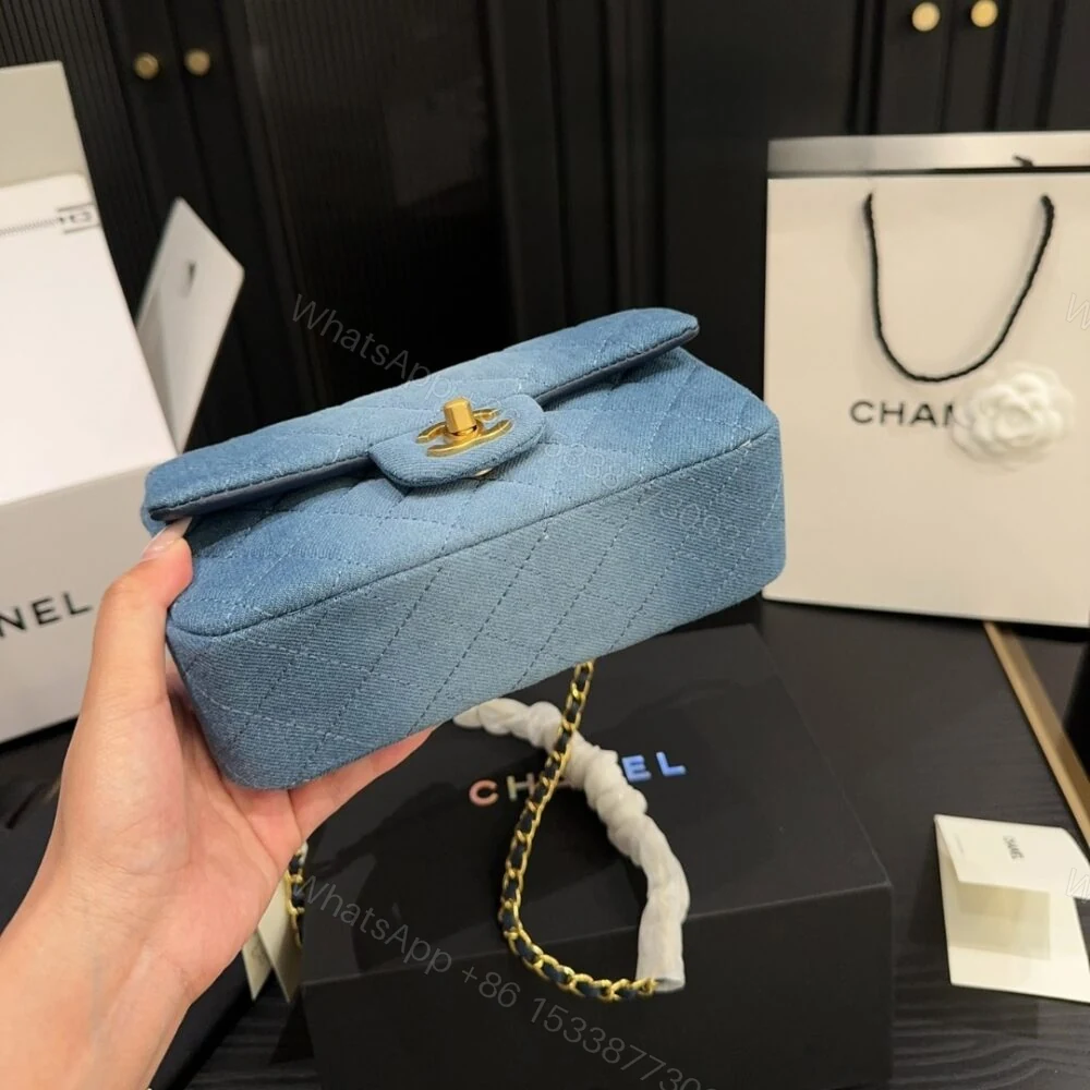 View 5 of Chanel Classic Handbag Washed Denim And Gold Tone Metal Blue 19Cm A01112 B16747 NX158