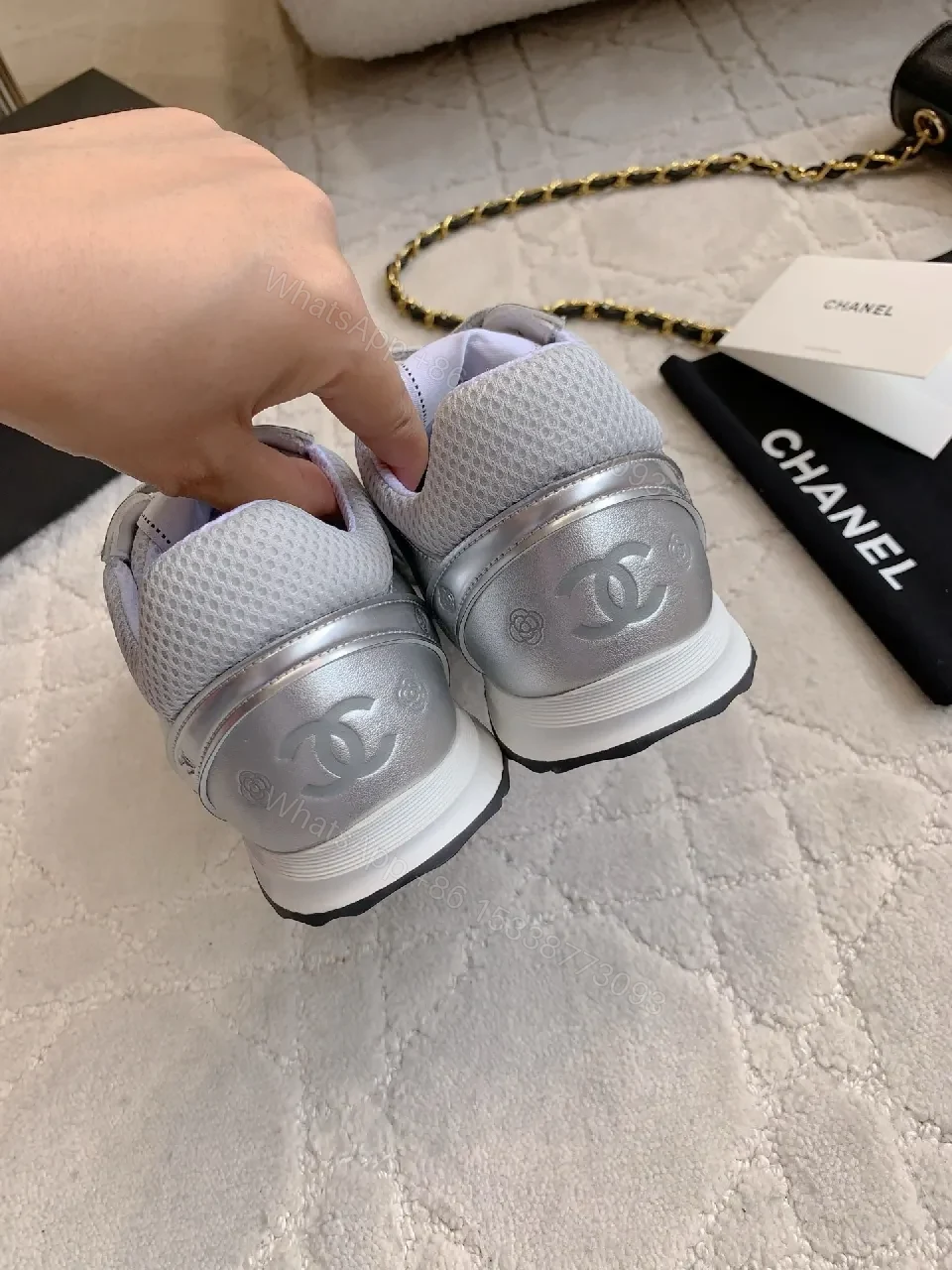 View 9 of Silver Quilted Sneakers: Luxe-Chic Style, Cushioned Comfort