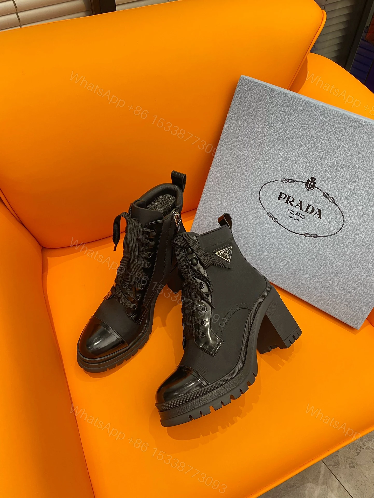 View 6 of PRADA LOGO PLAQUE ANKLE BOOTS BLACK