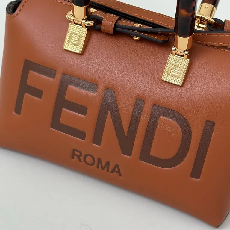 View 9 of Tan Leather Crossbody with Fendi Roma Monogram Crossbody Bag