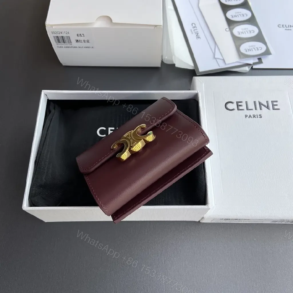View 2 of Burgundy Leather Wallet with Gold Clasp - Compact Elegance