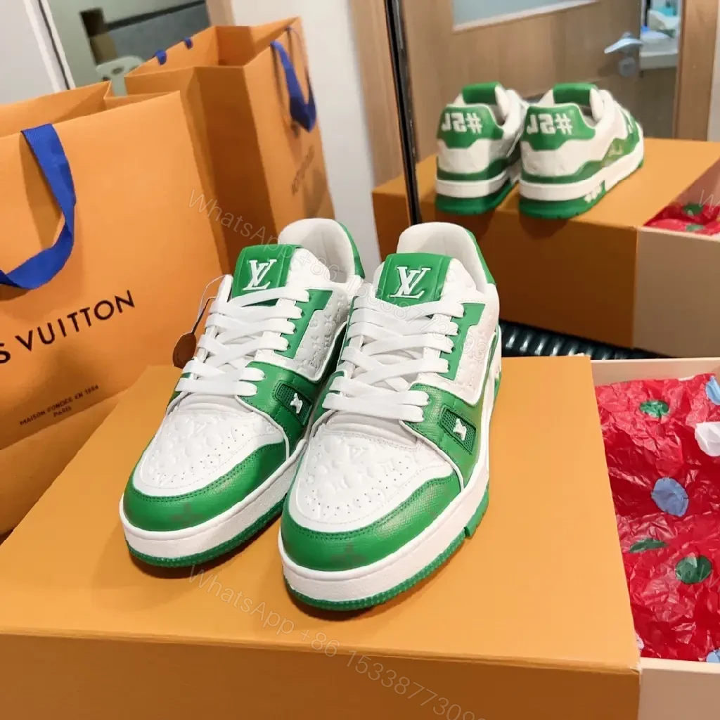 White & Green Leather High-Top Sneakers with Bold Designer Stylistic Accents — view 1