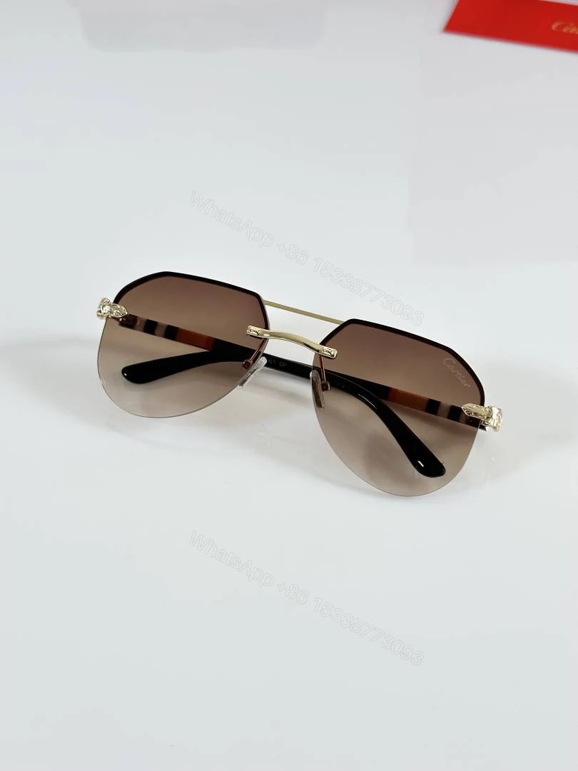 View 3 of First Copy Cartier 7217 Gold Brown Sunglasses