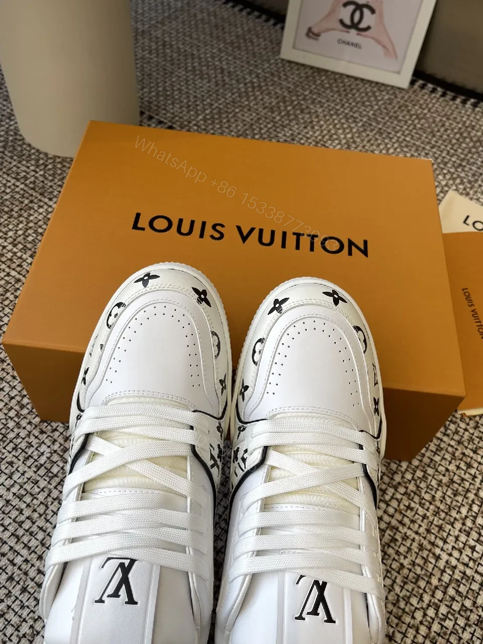 View 5 of Pattern-Statement White Leather High-Tops with LV Detailing