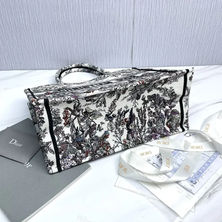 View 4 of Lux Floral Jacquard Tote - Diamond Logo Stripe, Dior-style Luxury Tote