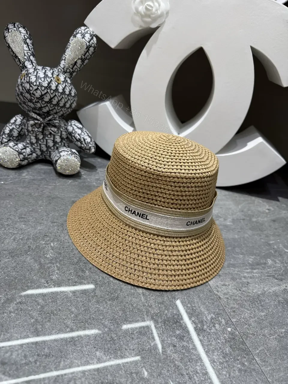 View 8 of Black/White Beigewide Fedora Hat with Chanel Band, Straw