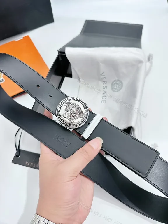 View 6 of Black Leather Versace Medusa Buckle Belt â€“ All-Season Luxury, 3cm