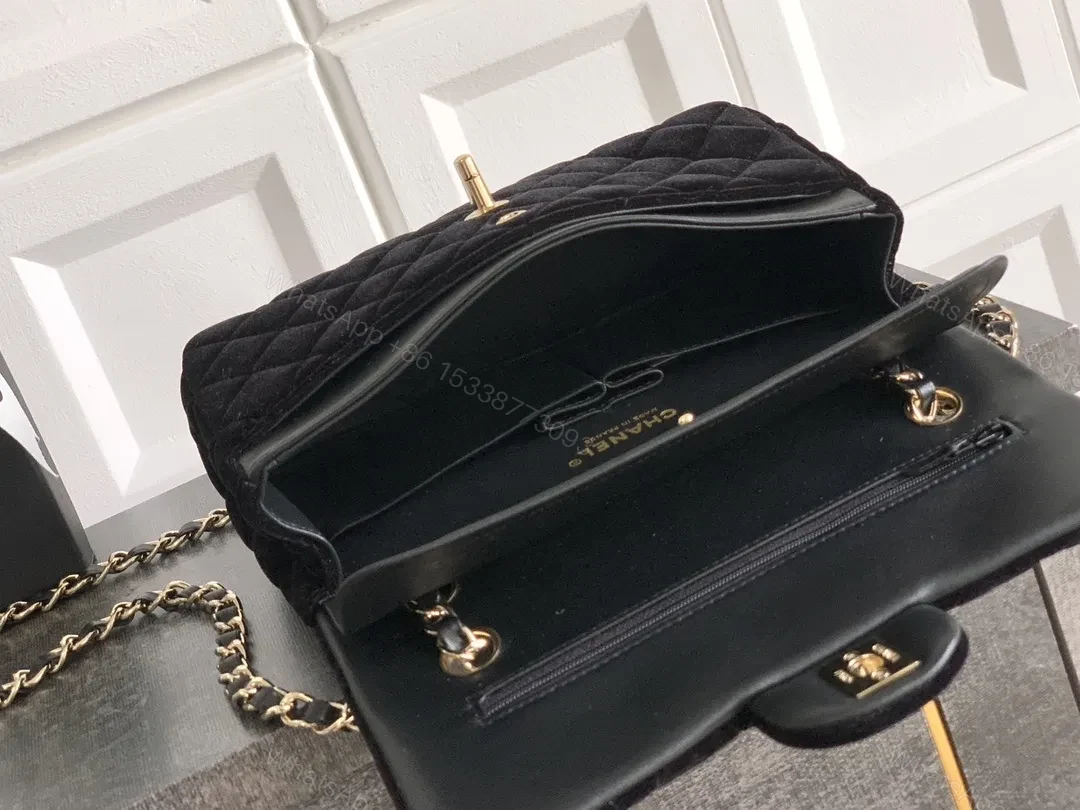 View 9 of Chic Black Velvet Shoulder Bag with Gold Chain Consensus