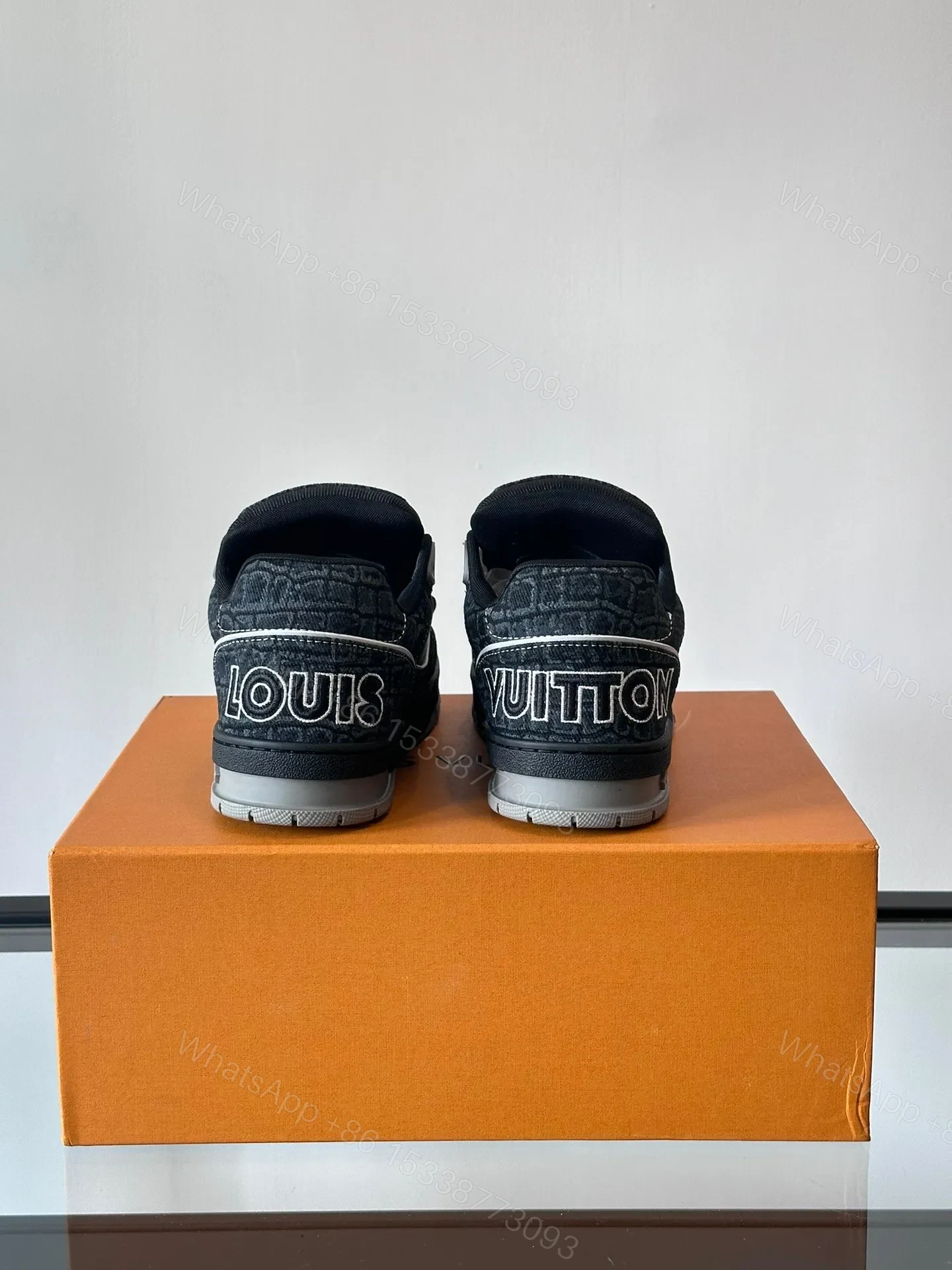 View 5 of LV Men Black Fabric Leather Sneakers