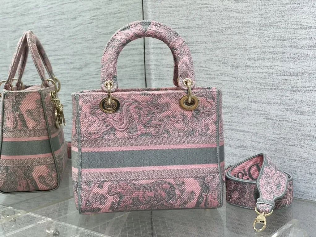 View 9 of Pink Jacquard Dior Tote â€” Bold Texture Everyday Glamour Tote
