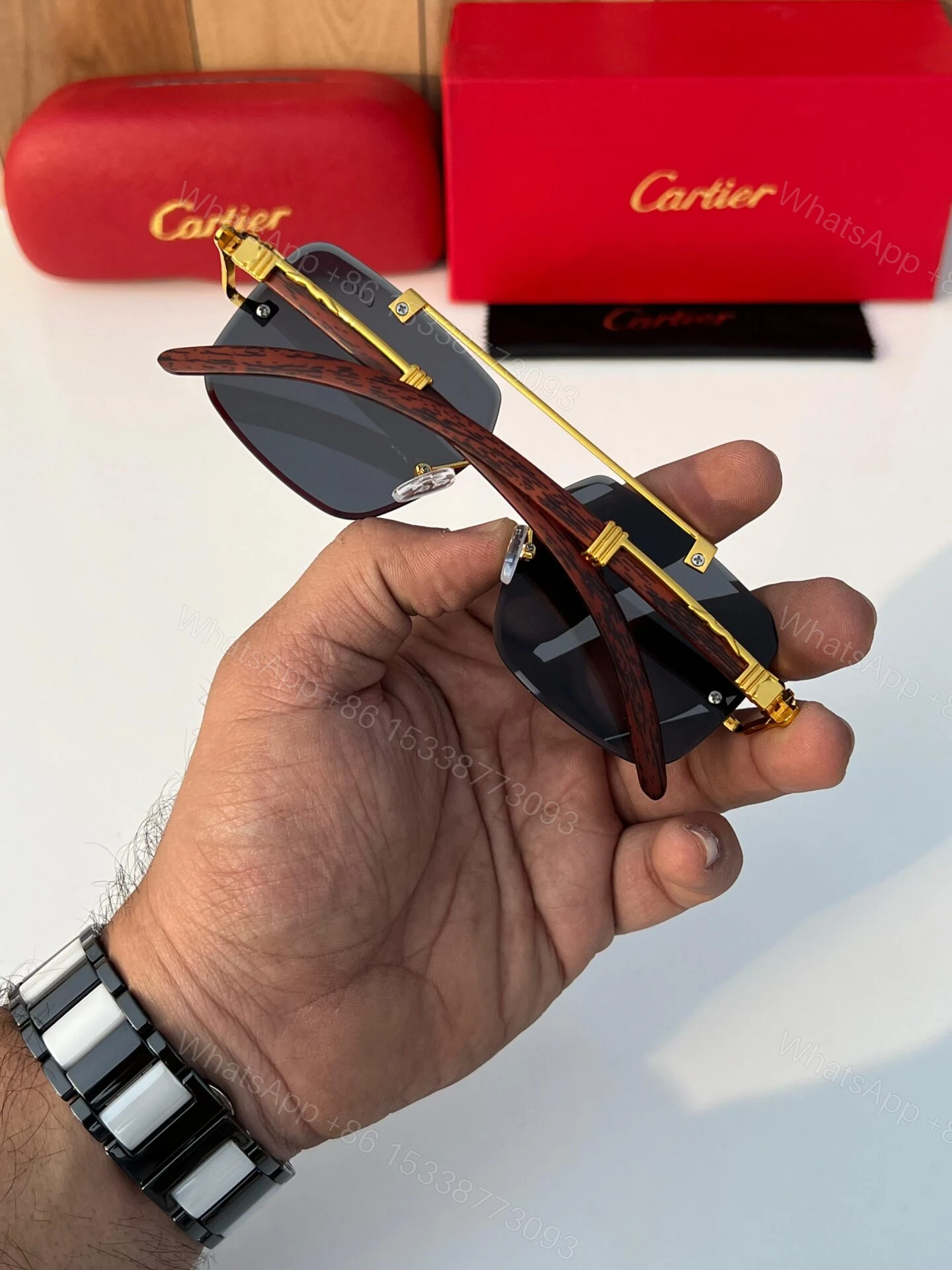 View 5 of Cartier Santos De Cartier Gold Black Sunglasses