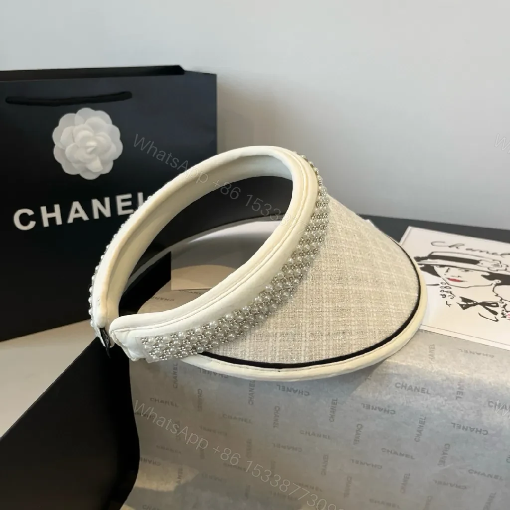 View 6 of Linen Visor + Pearl Trim + Couture Style + All-Day Comfort + Visor