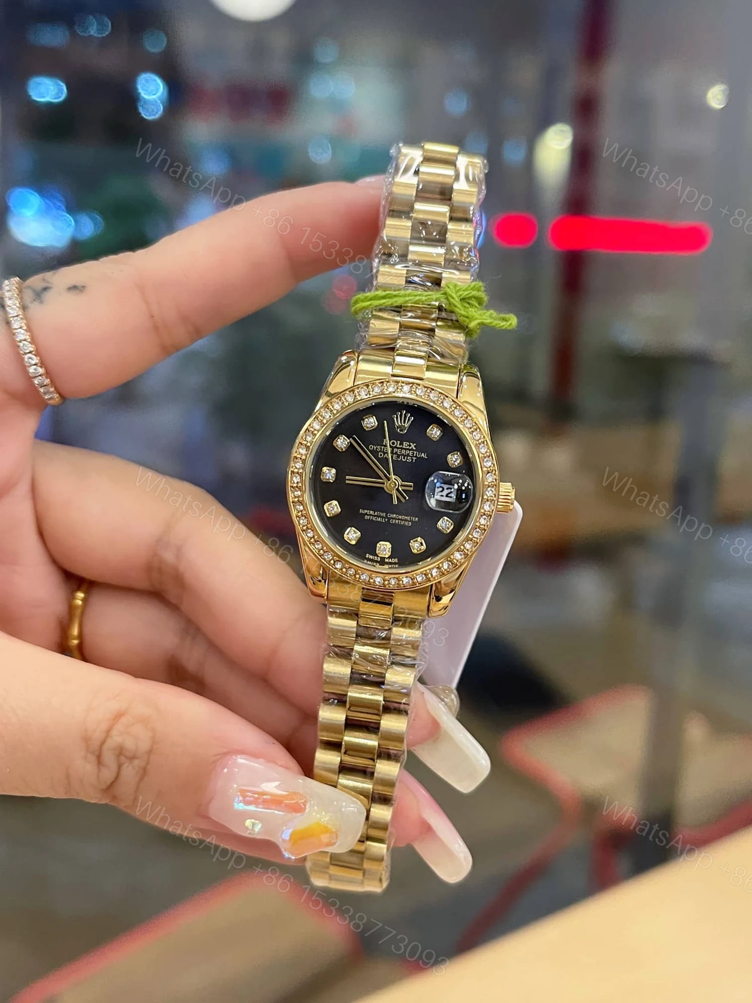 View 3 of Rolex Lady Datejust 28 Diamond Dial 18K Gold In Black 28Mm