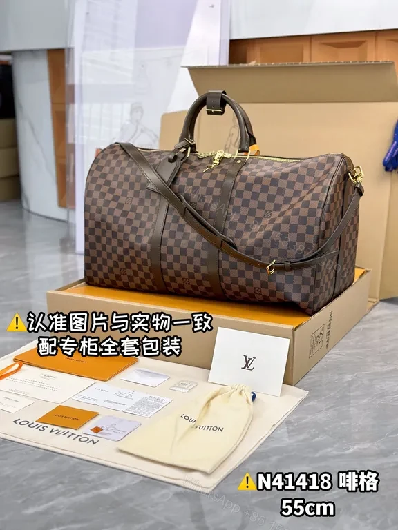 View 3 of Damier Ebene Keepall 55: Premium Travel Duffle with Everyday Versatility