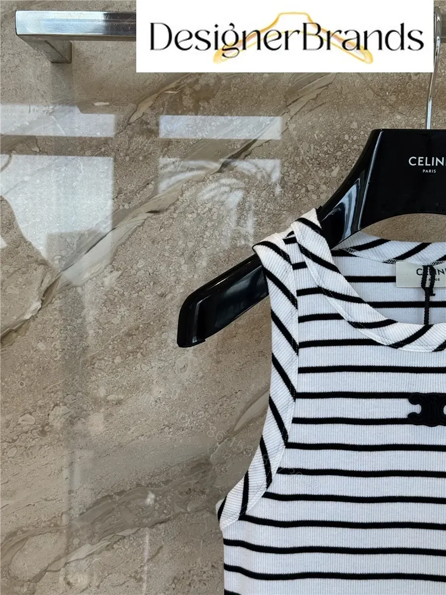 View 4 of Celine Triomphe Black and White Striped Knit Vest