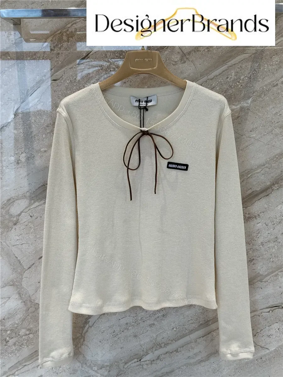 Miu Miu Beige Waffle-Knit Cotton Long-Sleeve T-Shirt — view 1