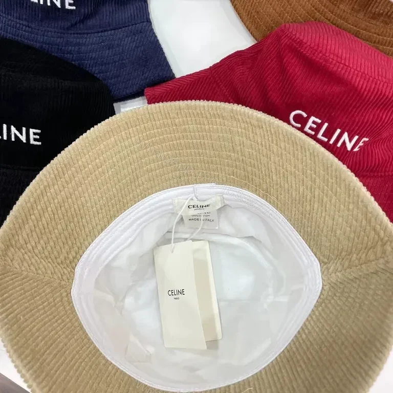 View 8 of Teal Cord Bucket Hat with CELINE Logo Detail