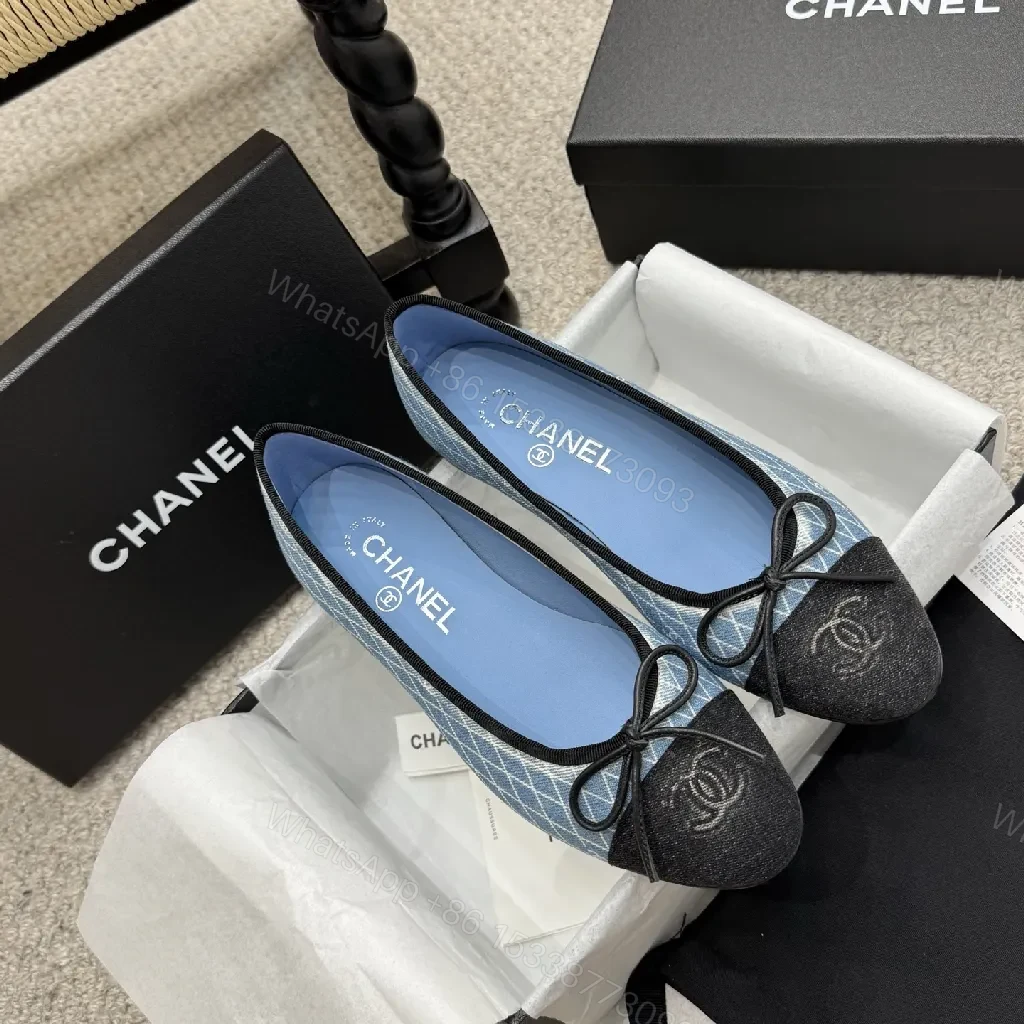 Denim-Texture Pointed-Toe Flats with Monogram Detail – Luxe Everyday Style — view 1