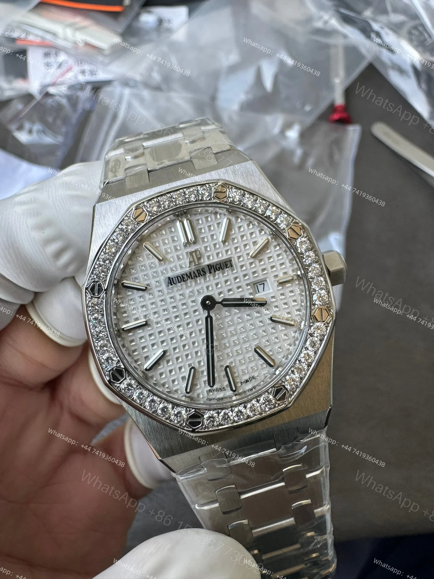 View 4 of Audemars Piguet Super Clone Royal Oak 67651ST Diamond-Set Bezel White Dial 33MM