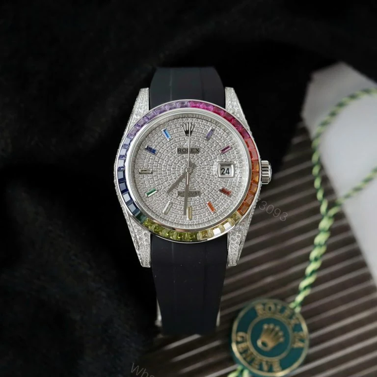 Datejust 41mm Super Clone Rainbow Bezel Rubber Strap — view 1