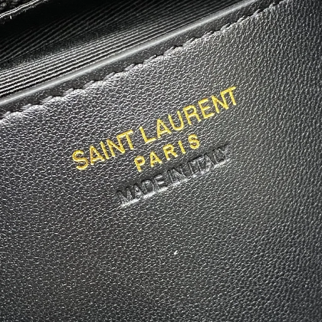 View 9 of Elegant Black Leather Satchel with Gold Logo