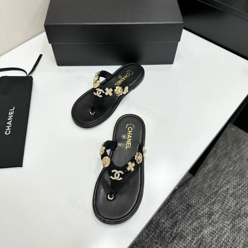 View 6 of Chanel Thong Jewel Embellished Black