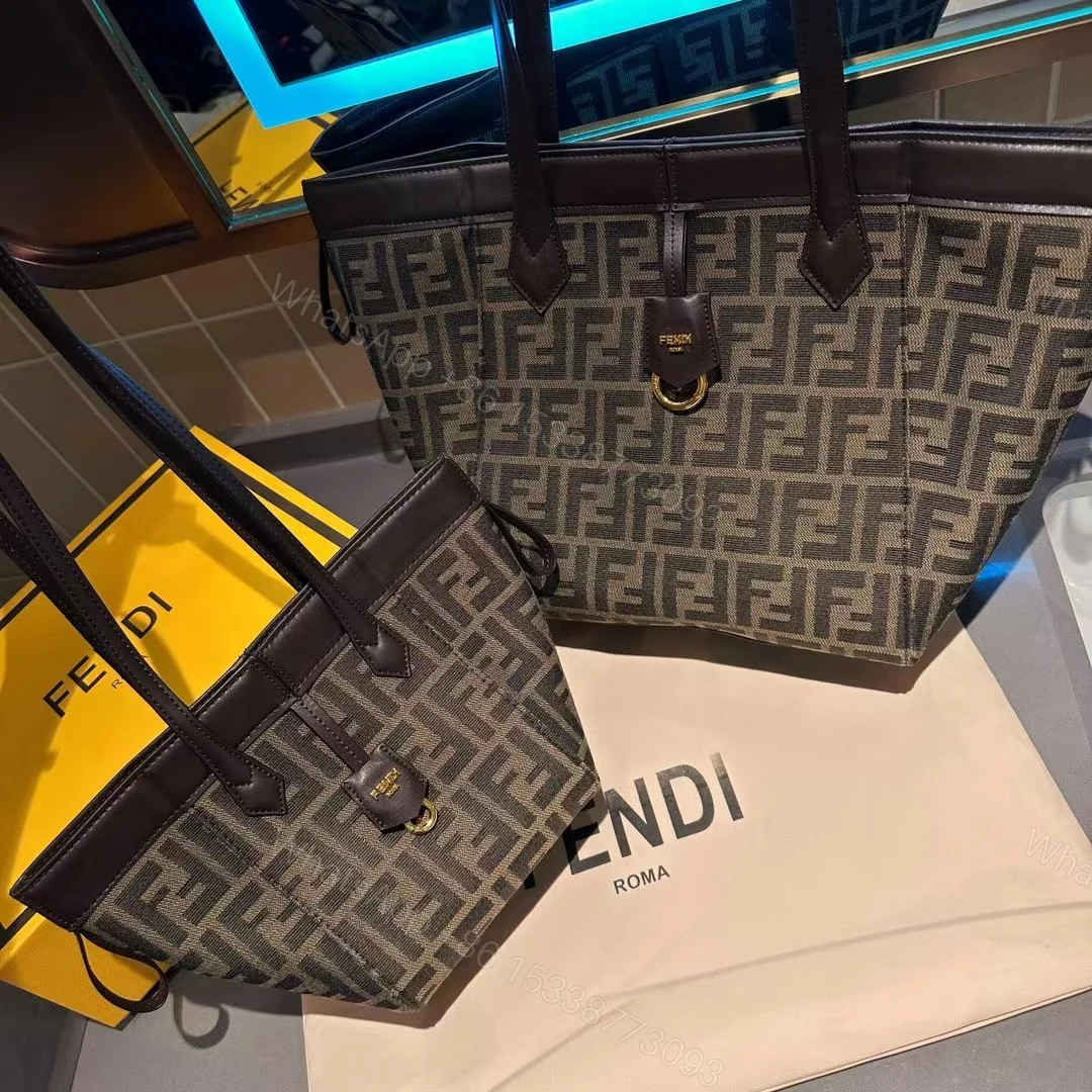 View 3 of Fendi Women Origami Large Brown FF Jacquard Fabric Bag that can be Transformed