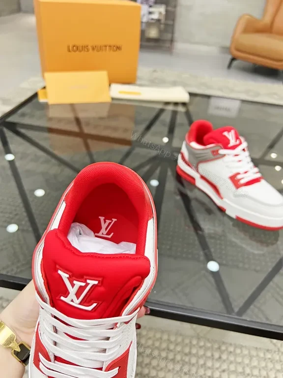 View 8 of Bold Red & White LV-Inspired High-Tops: All-Day Comfort Sneakers