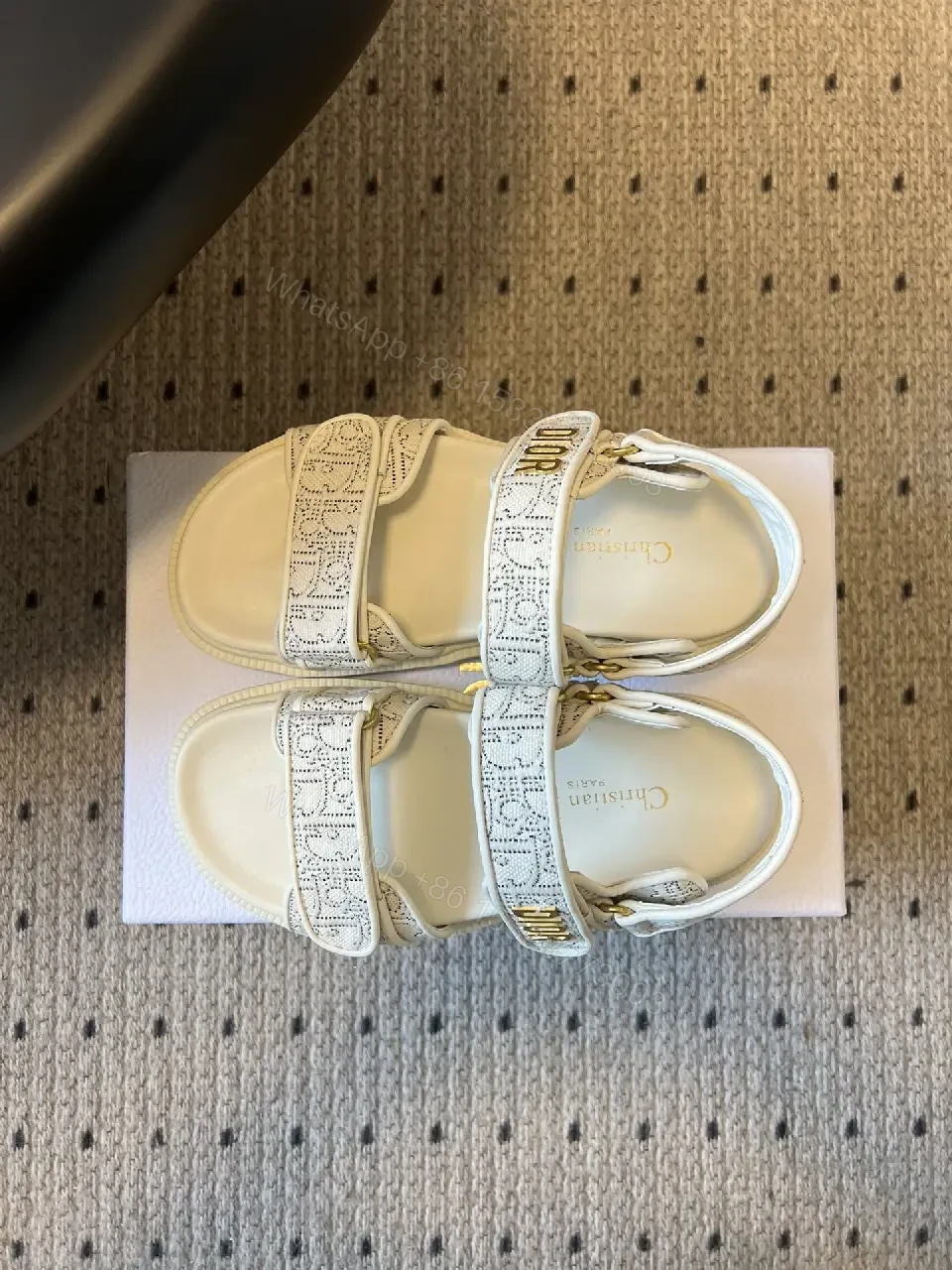 View 8 of Textured Monogram Sandals: Luxe Comfort, Velcro Strap Sandals