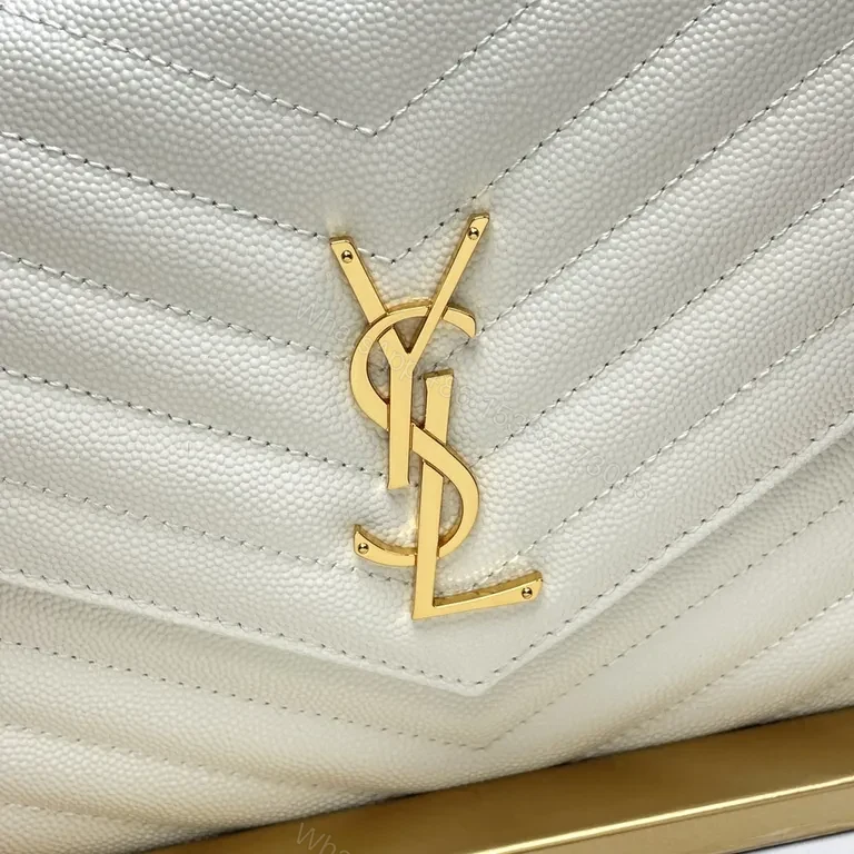 View 3 of Elegant Quilted Envelope Clutch with Gold-YSL Emblem, Ivory, Day-to-Night Essential
