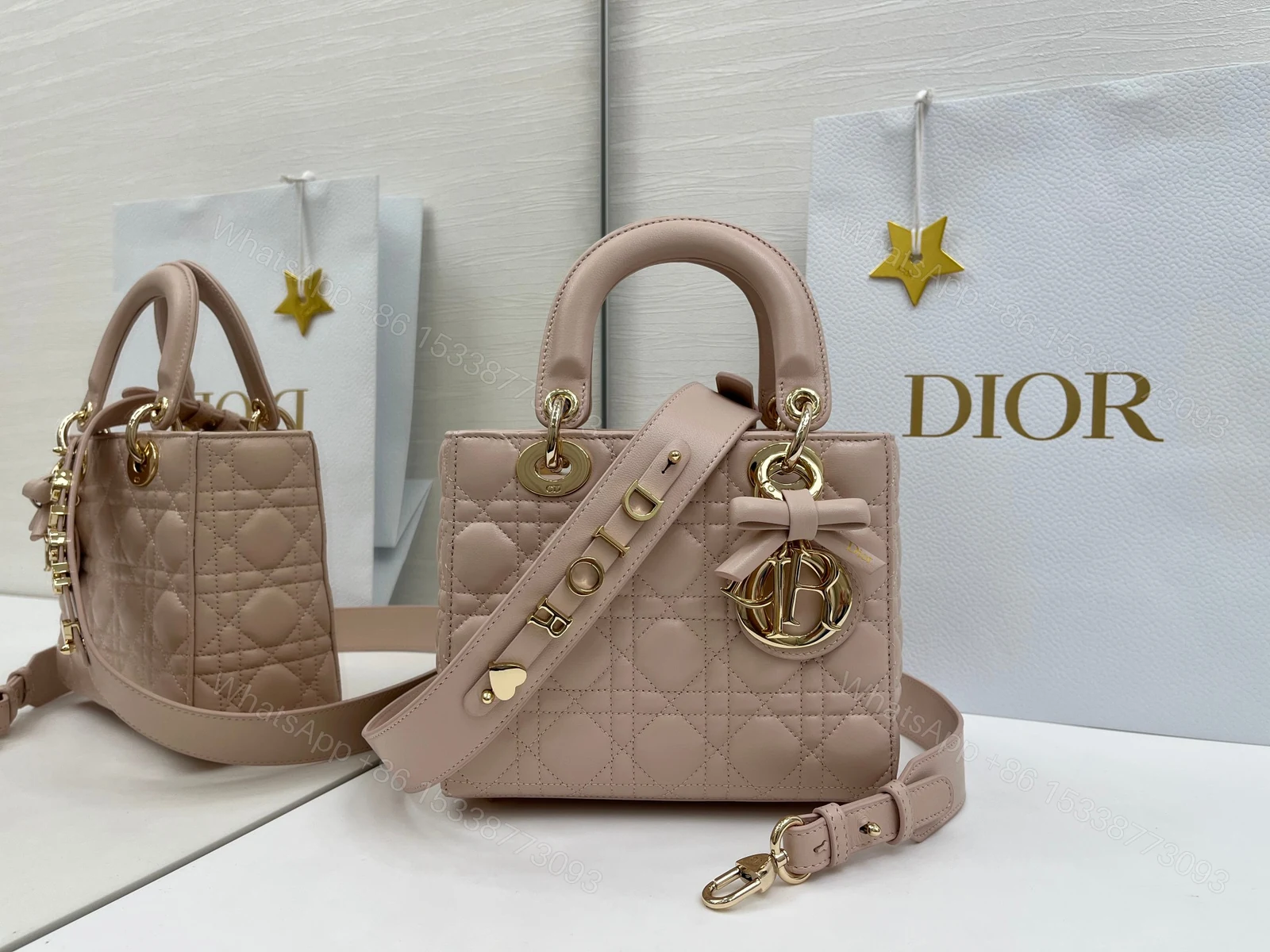 高仿Dior Lady D-Joy粉裸色蝴蝶結手提包 氣質精品風格小包 — view 1