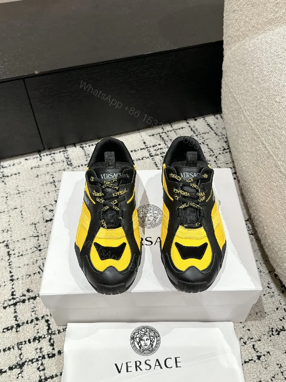 View 5 of Bold Black & Yellow Luxury High-Top Sneakers
