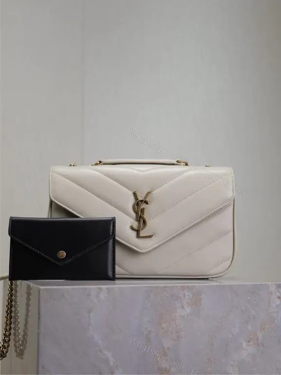 Chic Quilted YSL-Logo Bag Set: Leather, Gold, Compact Cardholder — view 1