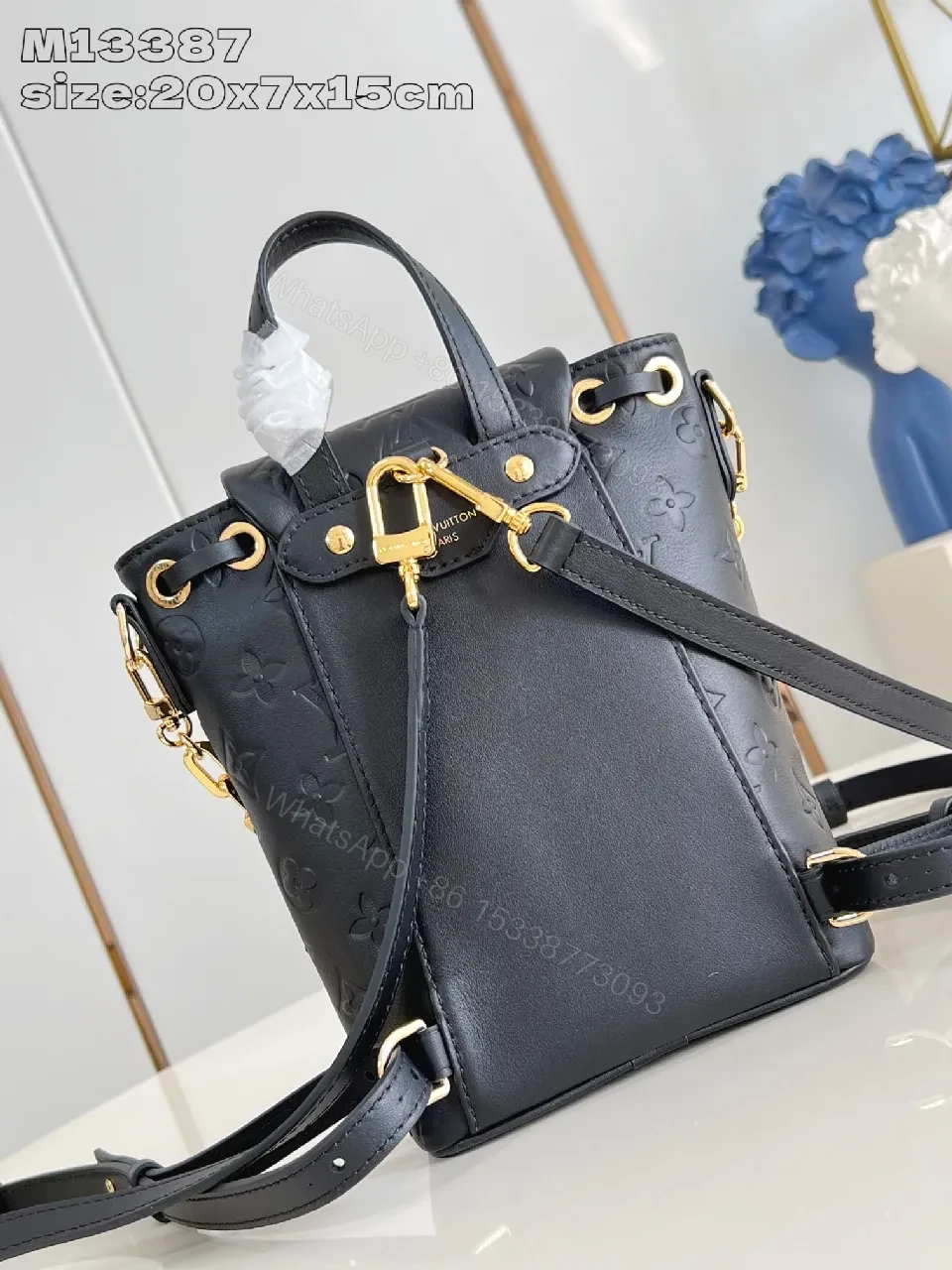 View 2 of Compact Monogram Mini Backpack: Gold Hardware, Vegan Leather, Everyday Luxe