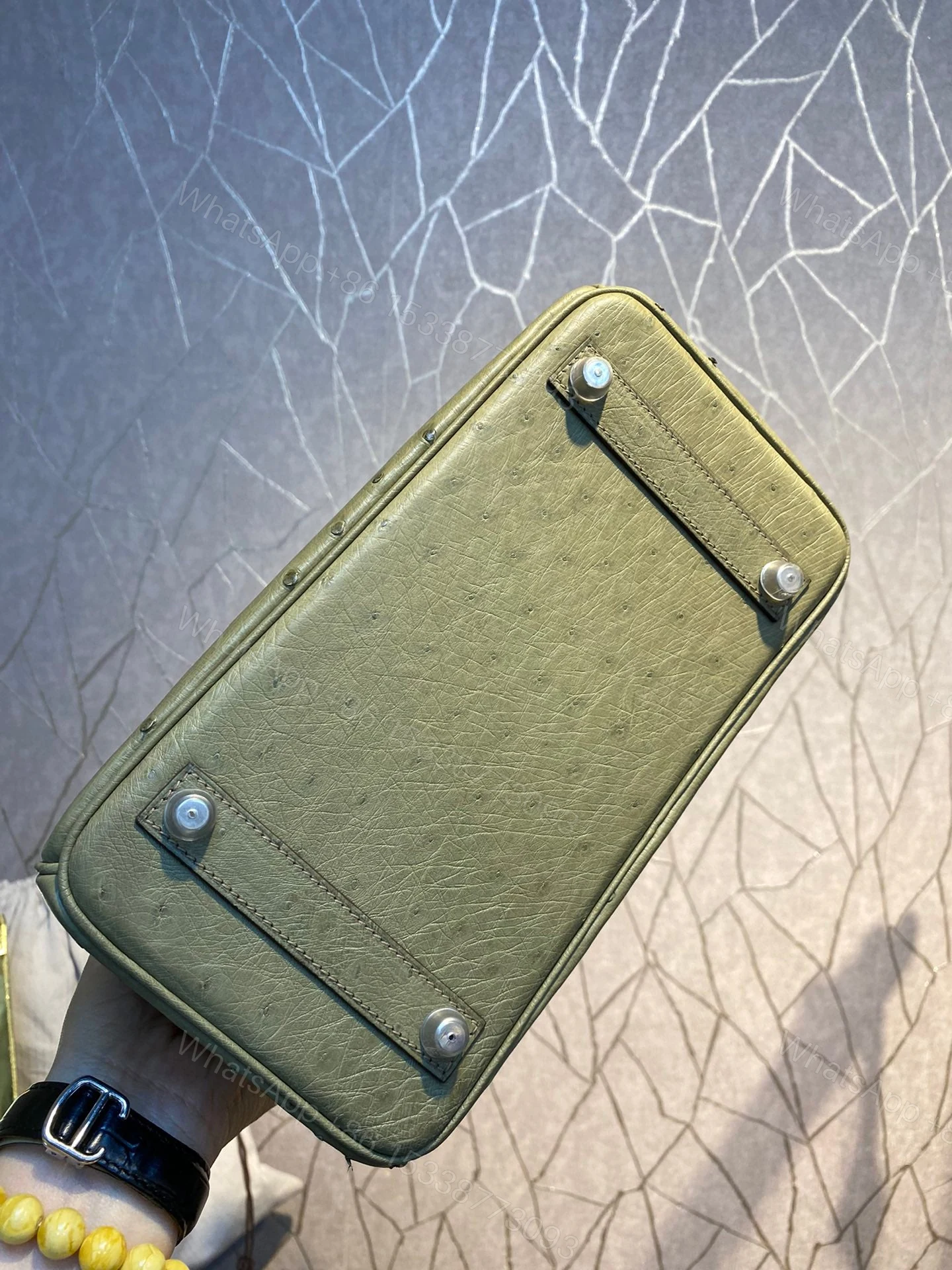 View 5 of HERMES BIRKIN 30CM KHAKI OSTRICH LEATHER SILVER HARDWARE