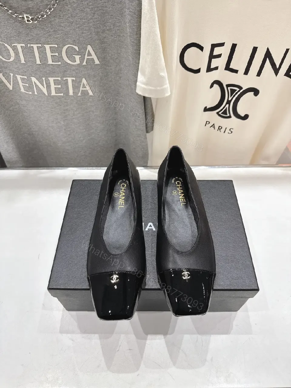 View 3 of Chic Black Leather Slip-Ons with Quilted Toe Comfort Flats